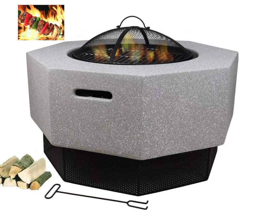Hexagon Stone Fire Pit – Magnesium Oxide Finish (70-70-48cm)