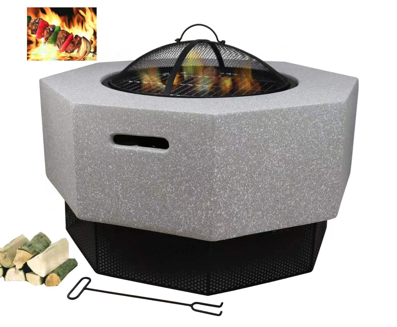 Hexagon Stone Fire Pit – Magnesium Oxide Finish (70-70-48cm)
