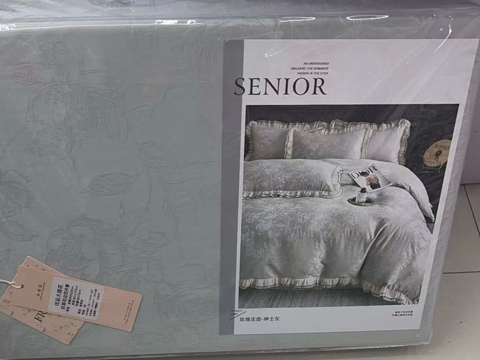 Senior Luxe Jacquard Bedding Set – Silver Mist - bed sheet- | 200 x 230 cm