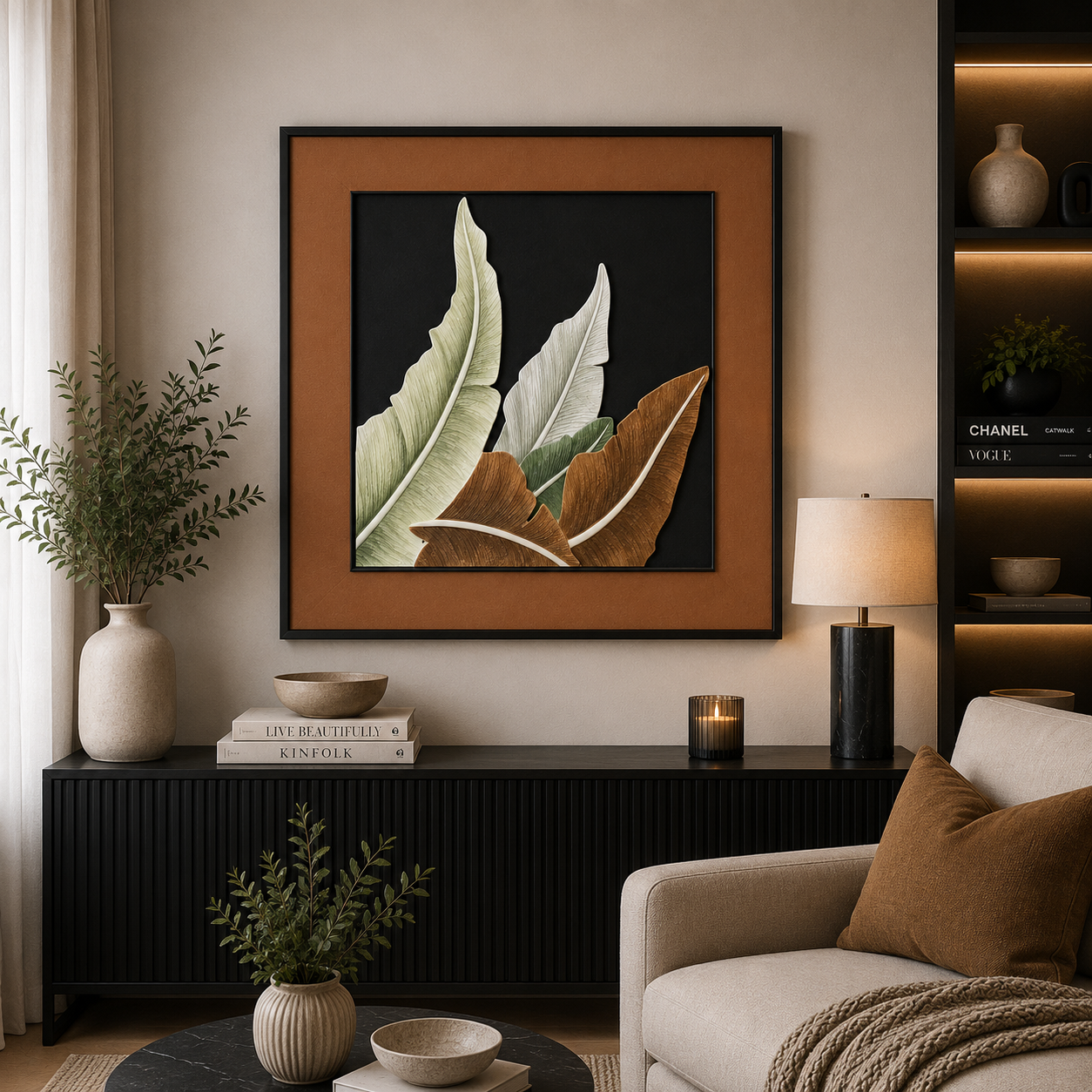 Botanical Resin Leaf Wall Art – 80 × 80 cm. Item No: LY-164