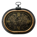 Voyager World Map Wall Clock – Black, Wood & Gold Gear Design (75-72-8cm)