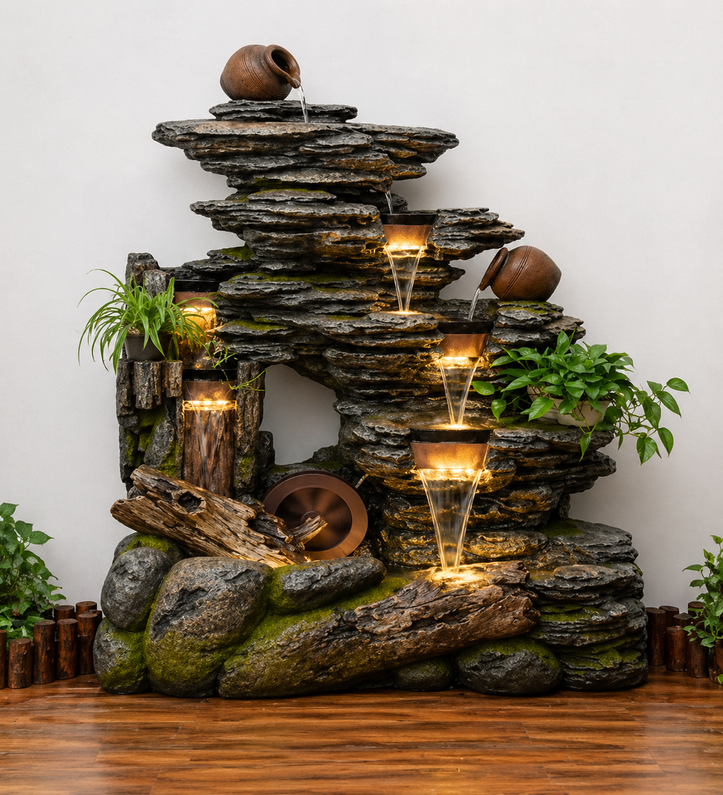 Majestic Rockfall LED Water Fountain – Grand Indoor Luxury Feature