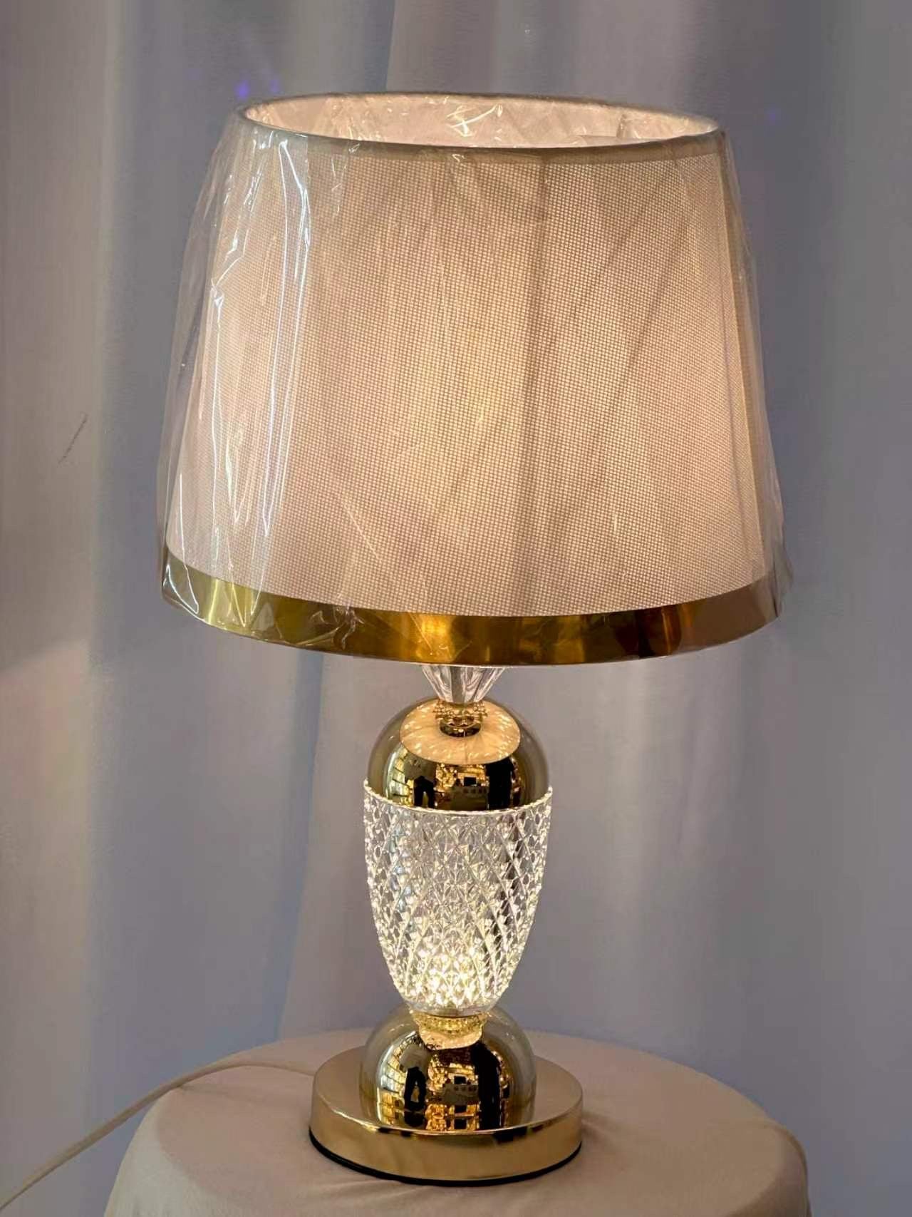 Classic Crystal Base Table Lamp – Gold & Fabric Shade