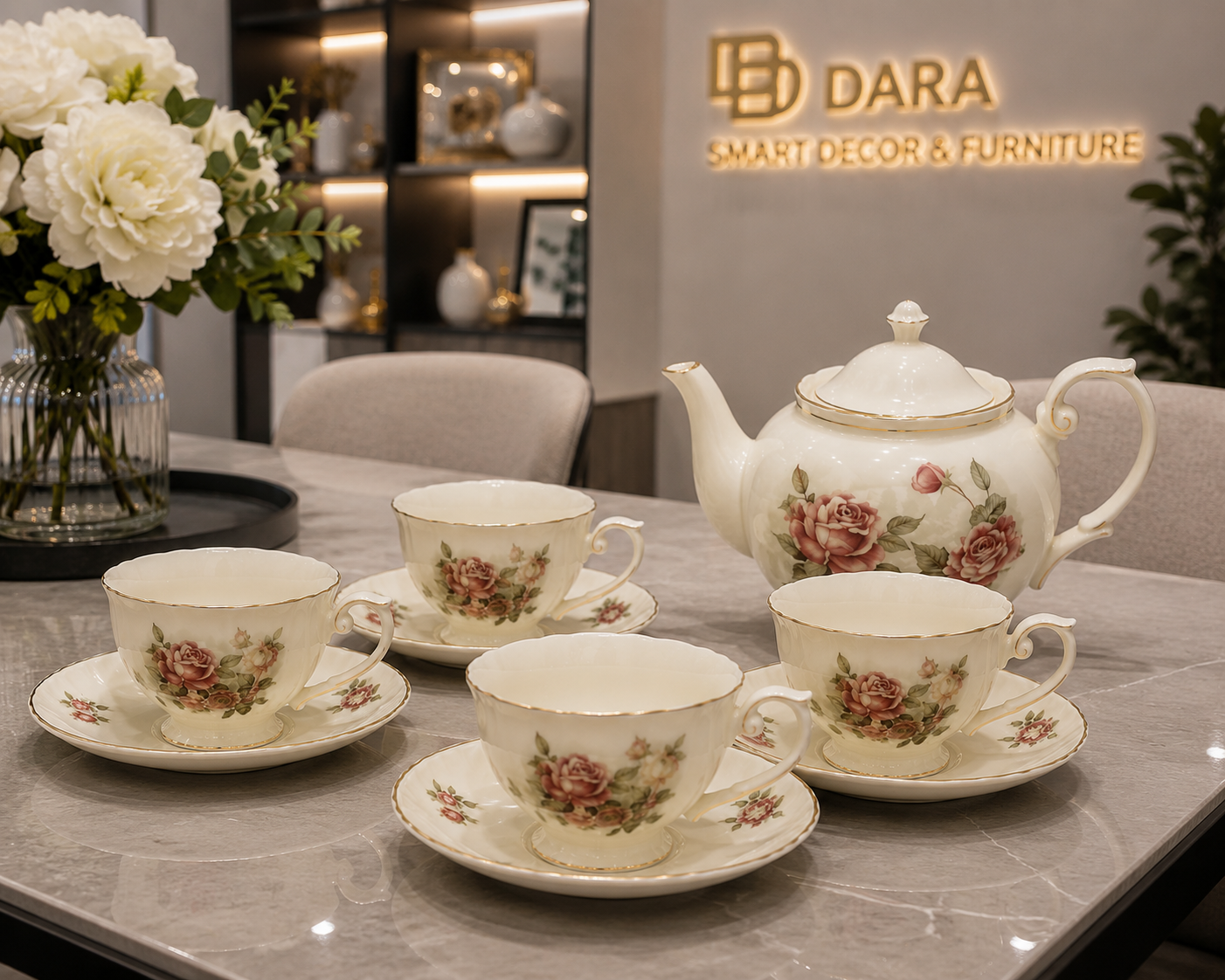 Rose Garden Ceramic Tea Set – 9 Piece.
