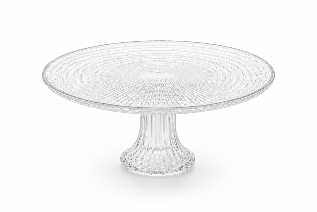 21cm Clear Glass Pedestal Fruit Plate – Textured Serving Stand