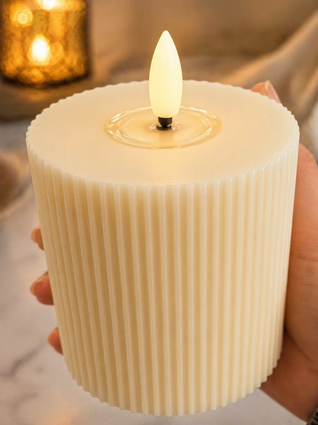 Ribbed LED Flame Candle – 7.5-10cm