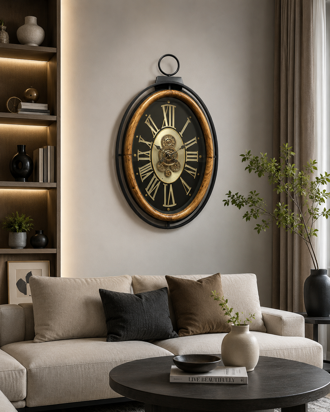 Vintage Pocket Style Wall Clock – Antique Gold Finish (78-46.5-8.5cm) Item No: 72270-2