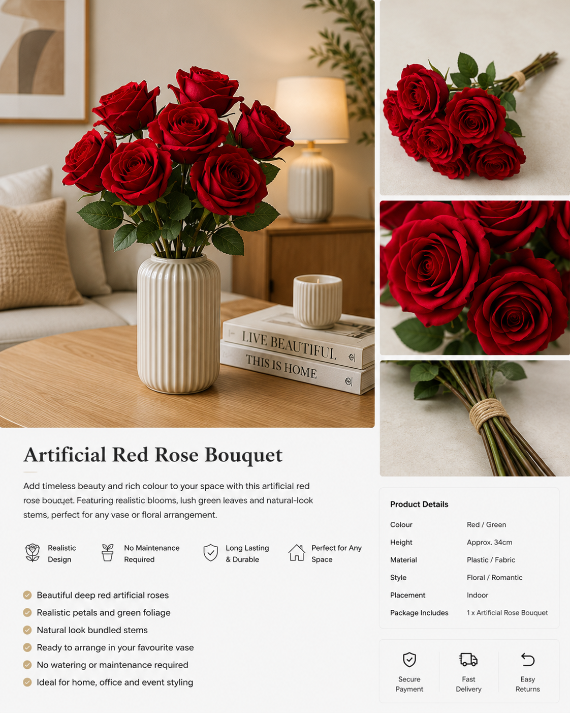 Artificial Red Rose Bouquet
