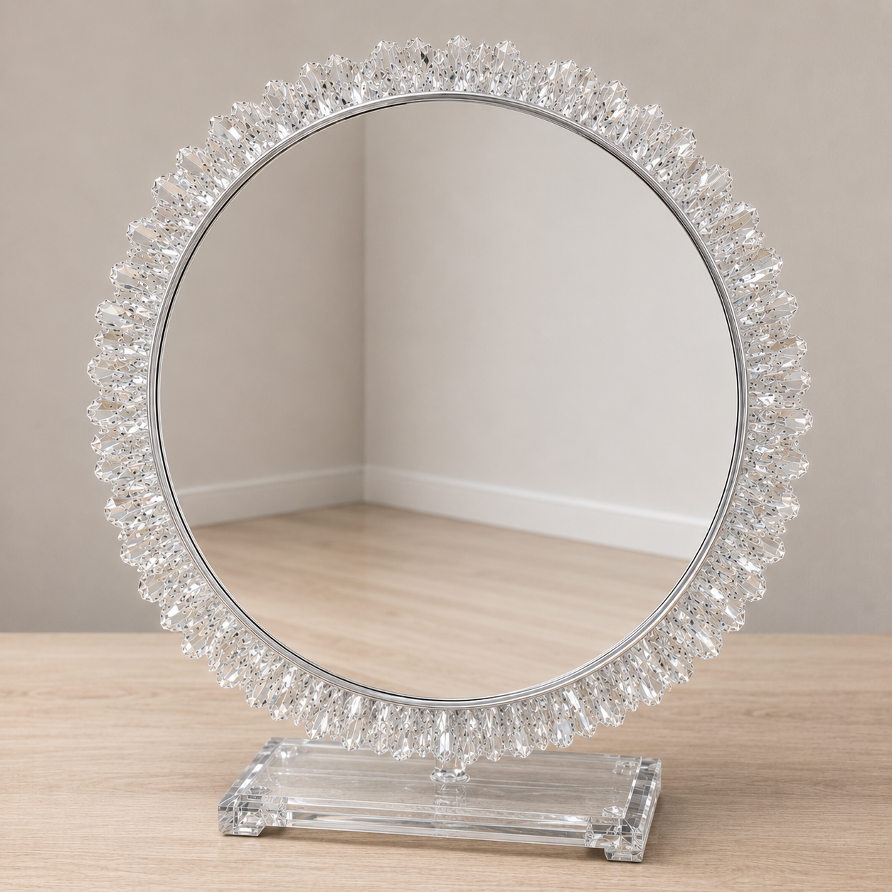 Luxury Crystal LED Table Mirror – 53 × 53cm