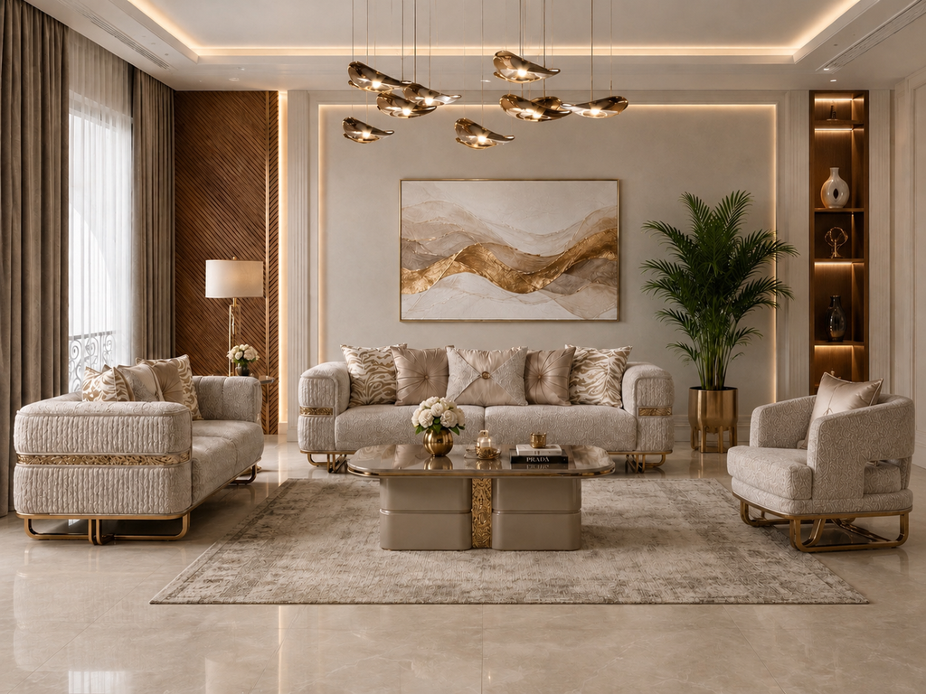 Luxury Upholstered Sofa Set – Modern Gold Collection. Item No: 3048#