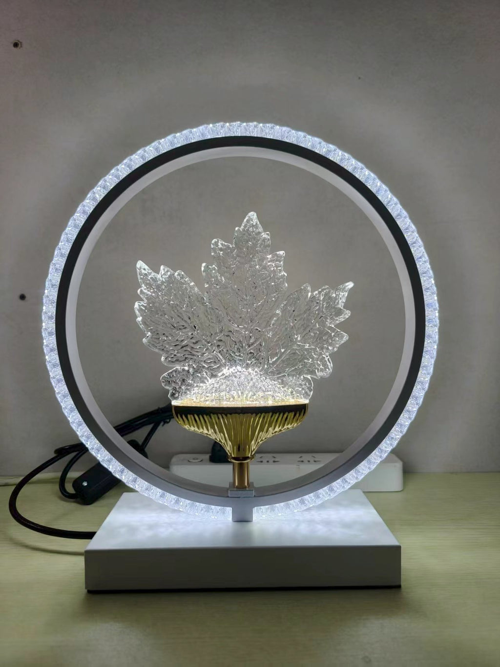 Black Crystal Halo LED Lamp – Modern Ring Statement Light