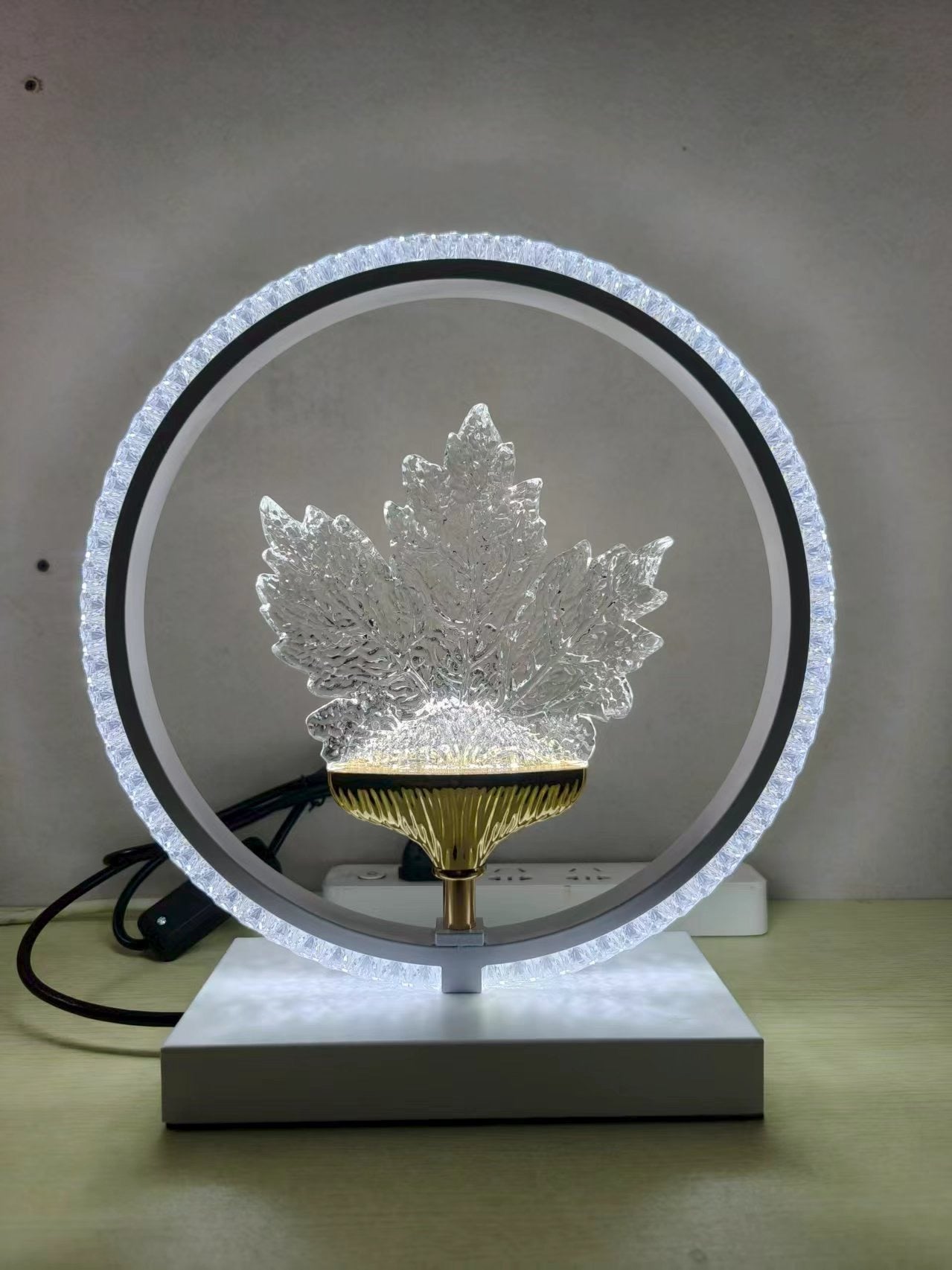 Black Crystal Halo LED Lamp – Modern Ring Statement Light