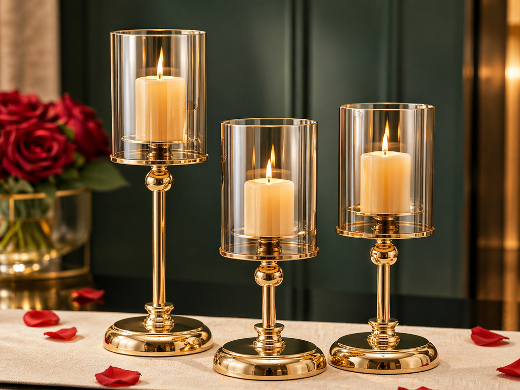 Luxe Gold Candle Holder Trio – Glass Cylinder Set