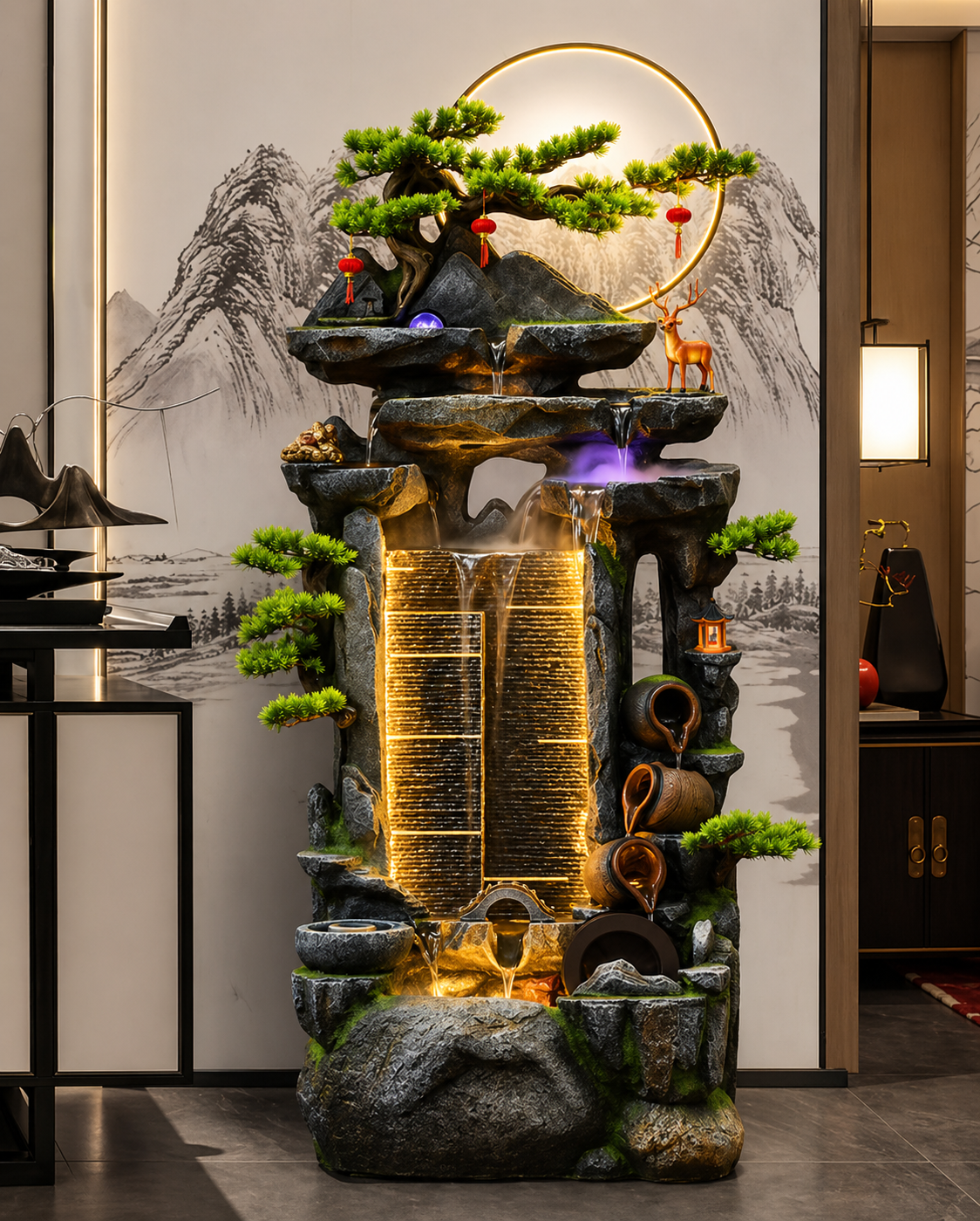 Zen Mountain Cascade LED Water Fountain – 150cm