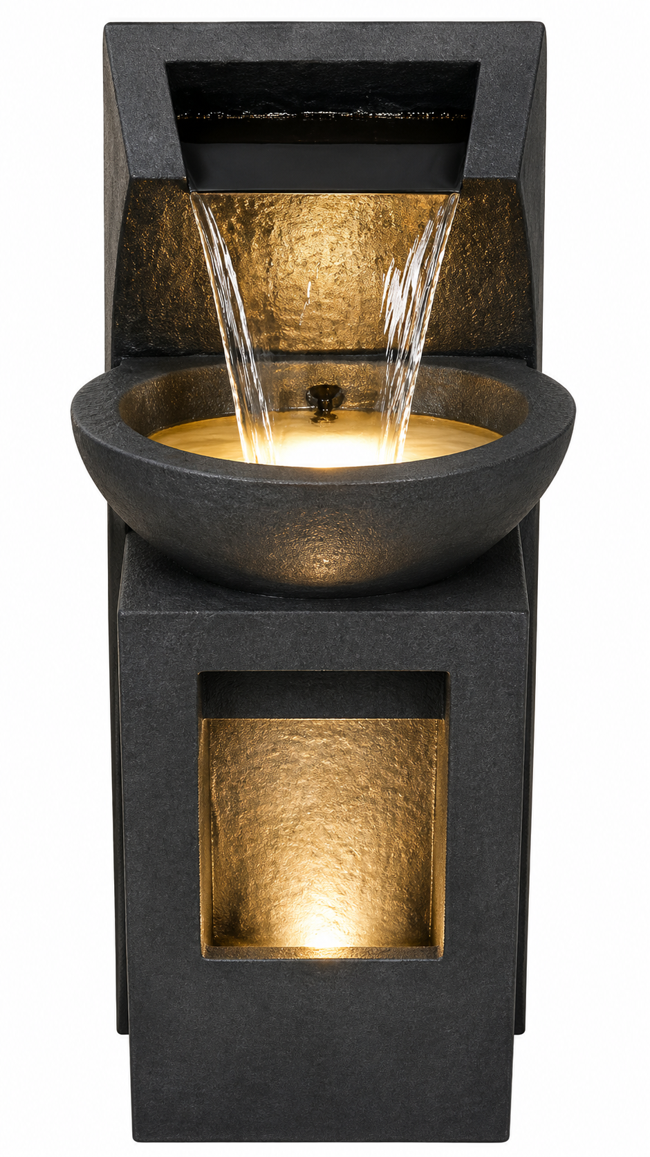 AuraFlow LED Indoor Water Fountain – 35/35/103cm. Minimalist flowing water décor with warm ambient lighting.
