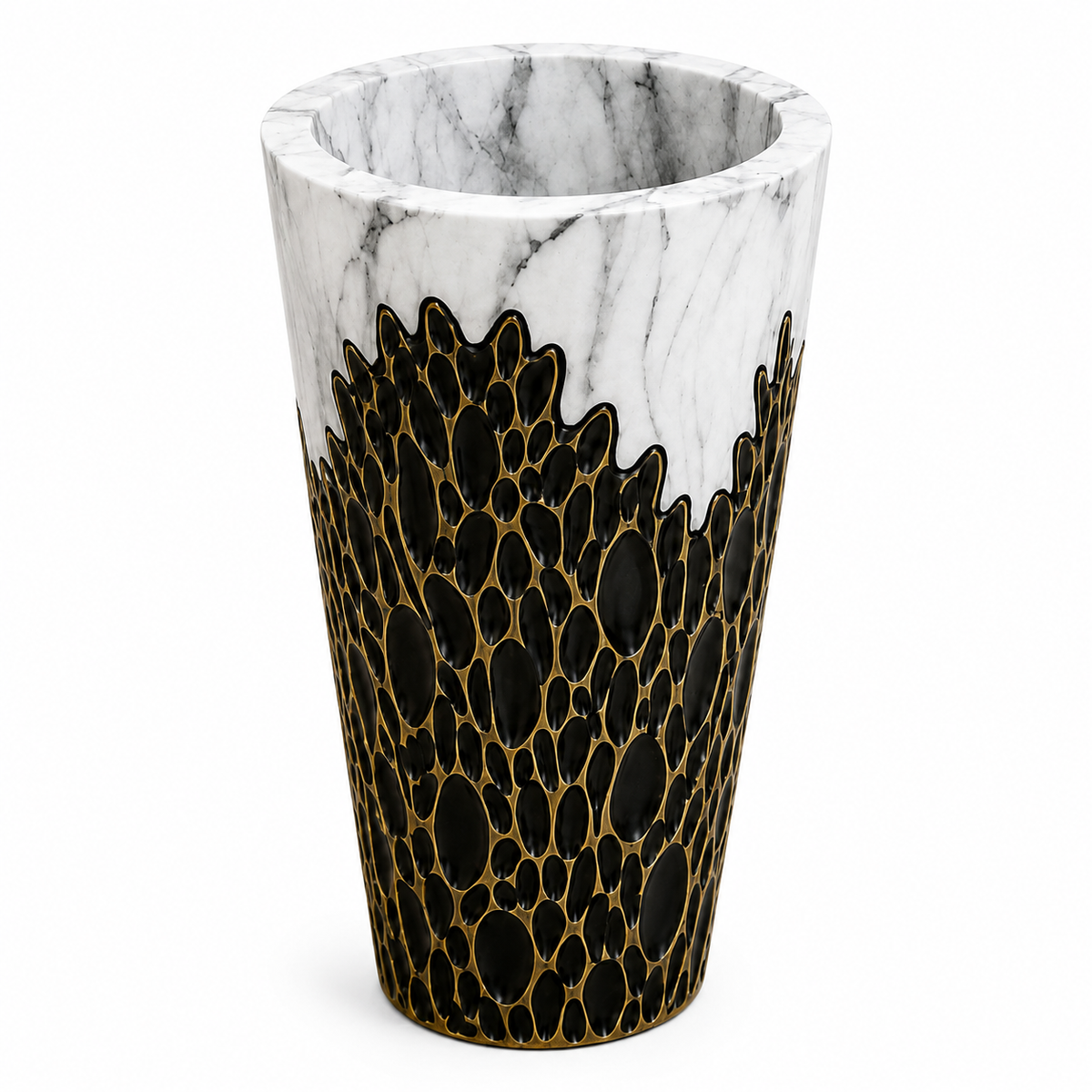 Luxury Marble Resin Planter Pot – Black & Gold | 33 × 70 cm