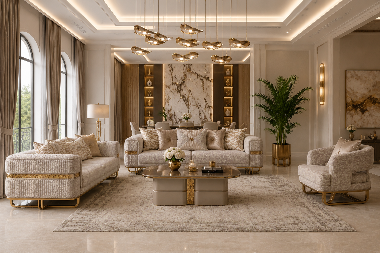 Luxury Upholstered Sofa Set – Modern Gold Collection. Item No: 3048#