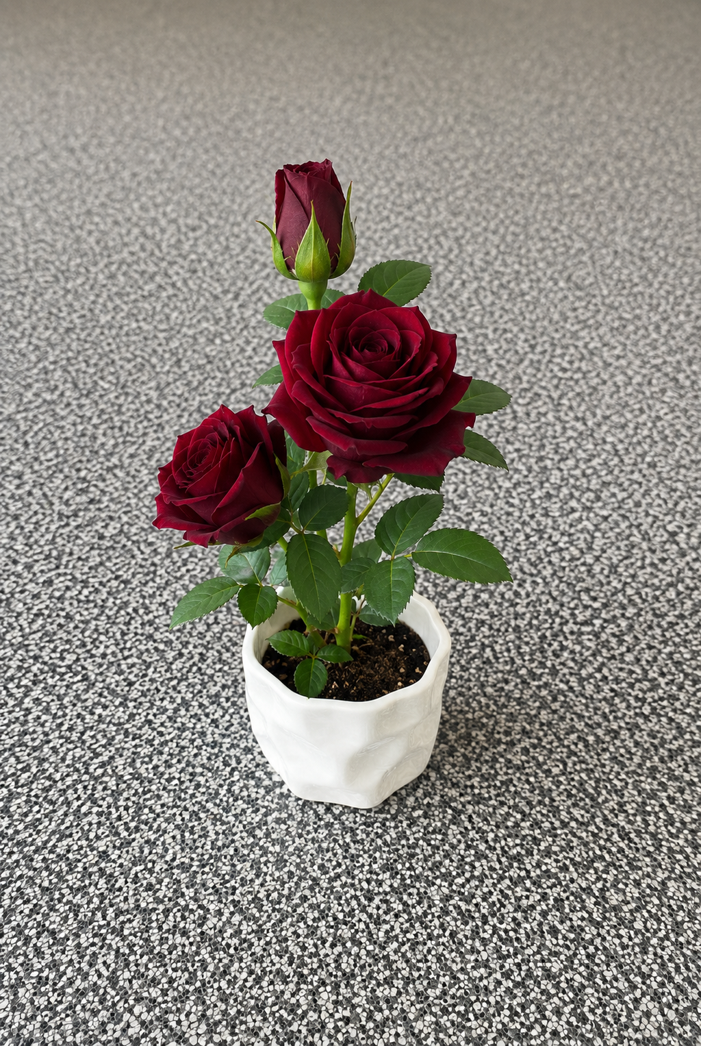Artificial Red Rose Potted Plant – White Pot