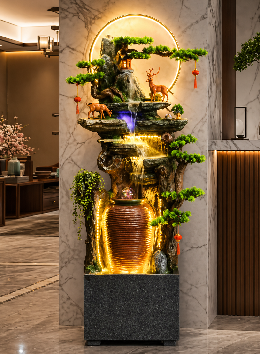 Zen Mountain LED Indoor Water Fountain – Floor Standing Feature 60/36/176cm