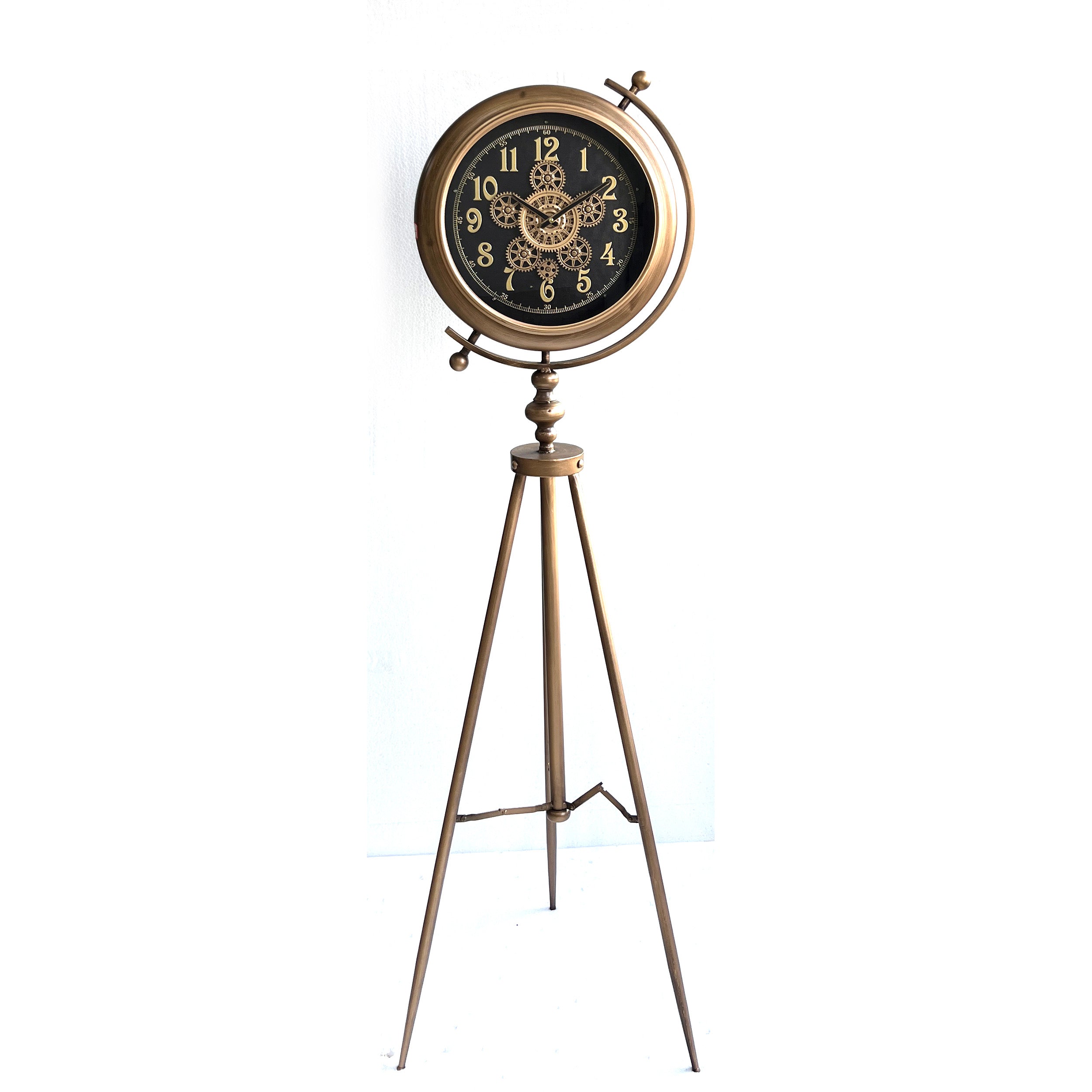 Atlas Tripod Floor Clock – Antique Gold Finish (156-51-47cm)