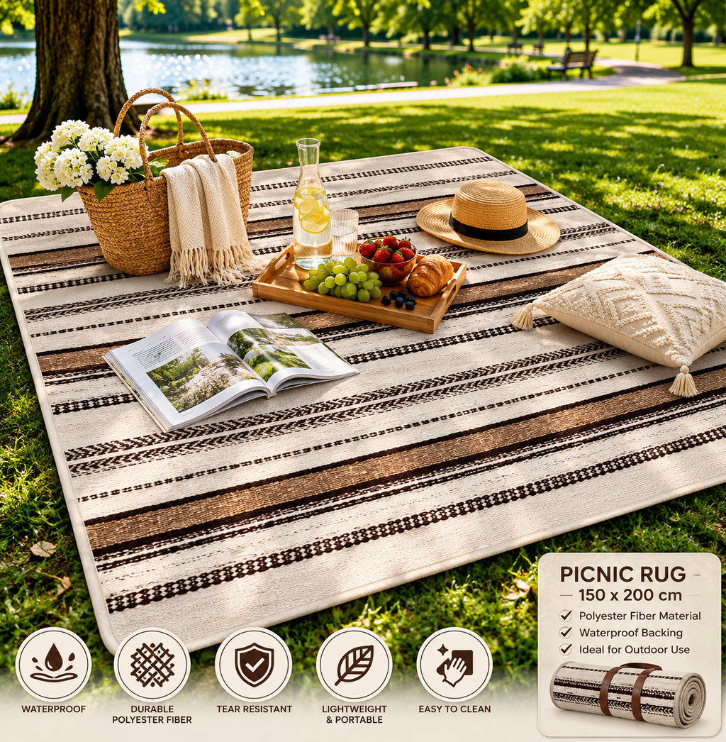 Outdoor Picnic Rug – Brown Stripe Design (150 x 200 cm) ITEM NO:PICNIC-202-3