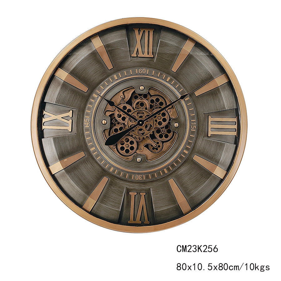 Titan Gear Wall Clock – Brushed Steel & Antique Gold (80-80-10cm)