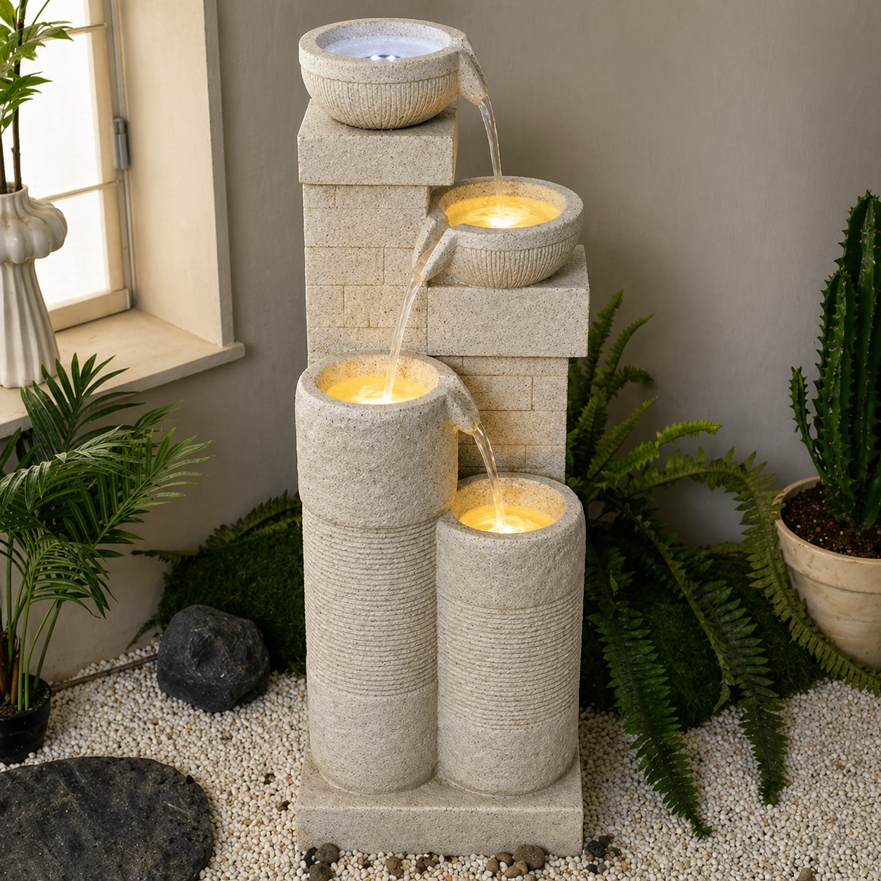 Modern Stone Cascade LED Indoor Water Fountain – 115cm