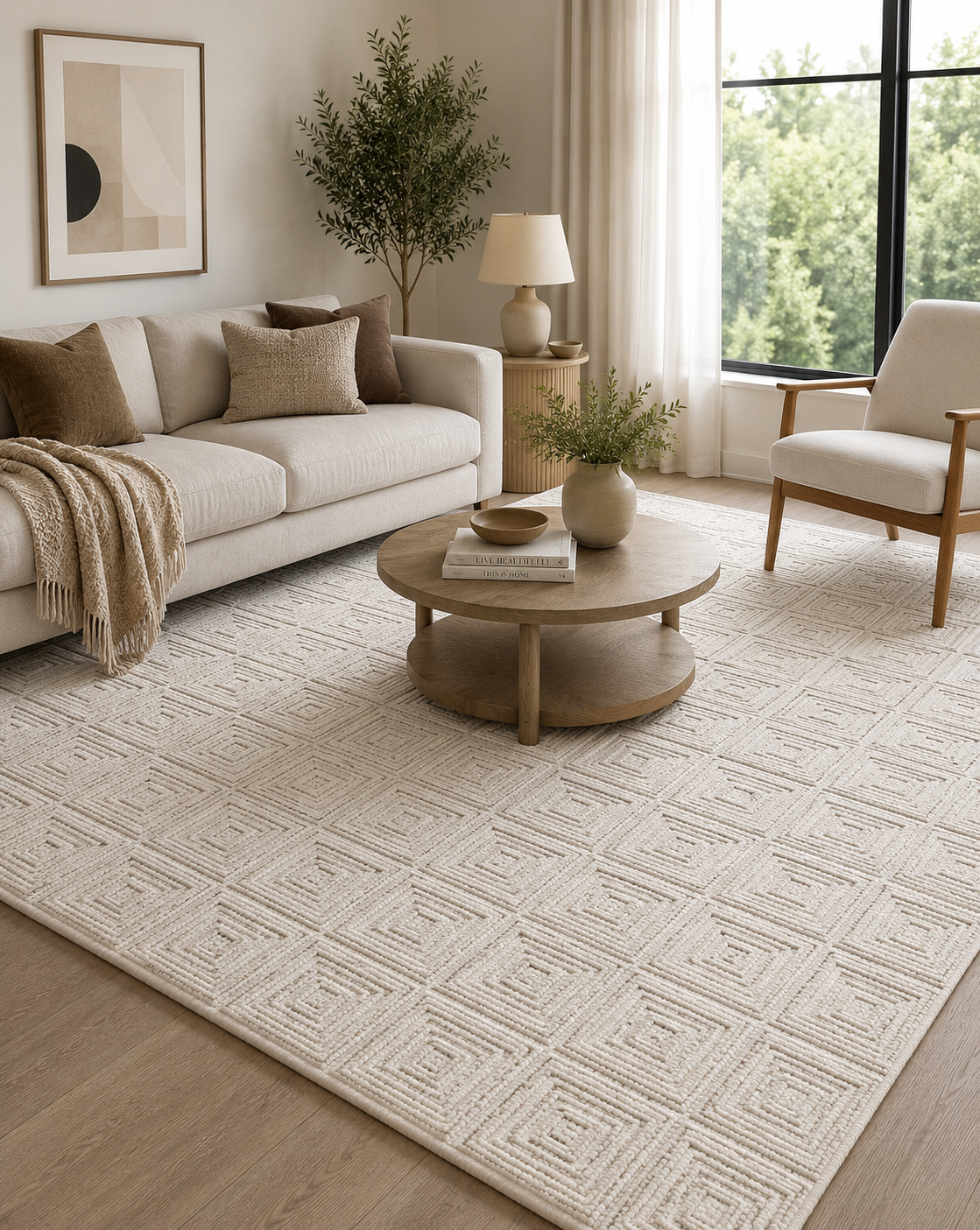 Modern Textured Ivory Rug – 160 x 230 cm. ITEM NO: TGR-017