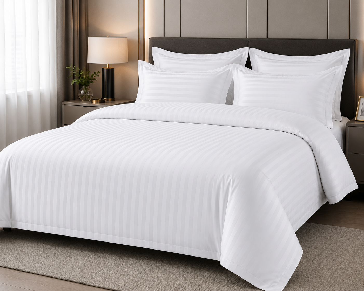 Hotel Luxe Stripe Bedding Set – White - bed sheet- | 200 x 230 cm