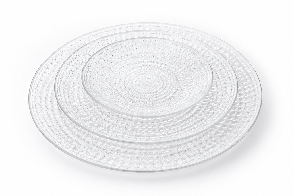Diamond Textured Clear Glass Serving Plates – Set of 3