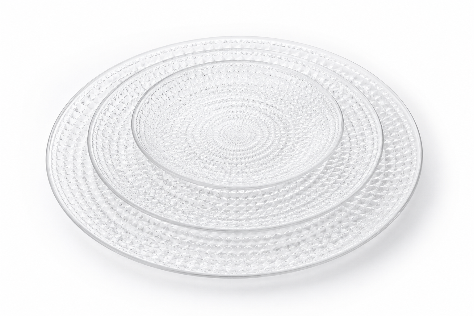 Diamond Textured Clear Glass Serving Plates – Set of 3