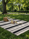 Waterproof Outdoor Picnic Rug – Black & Cream Stripe | 150 x 200cm. ITEM NO: PICNIC-202-02