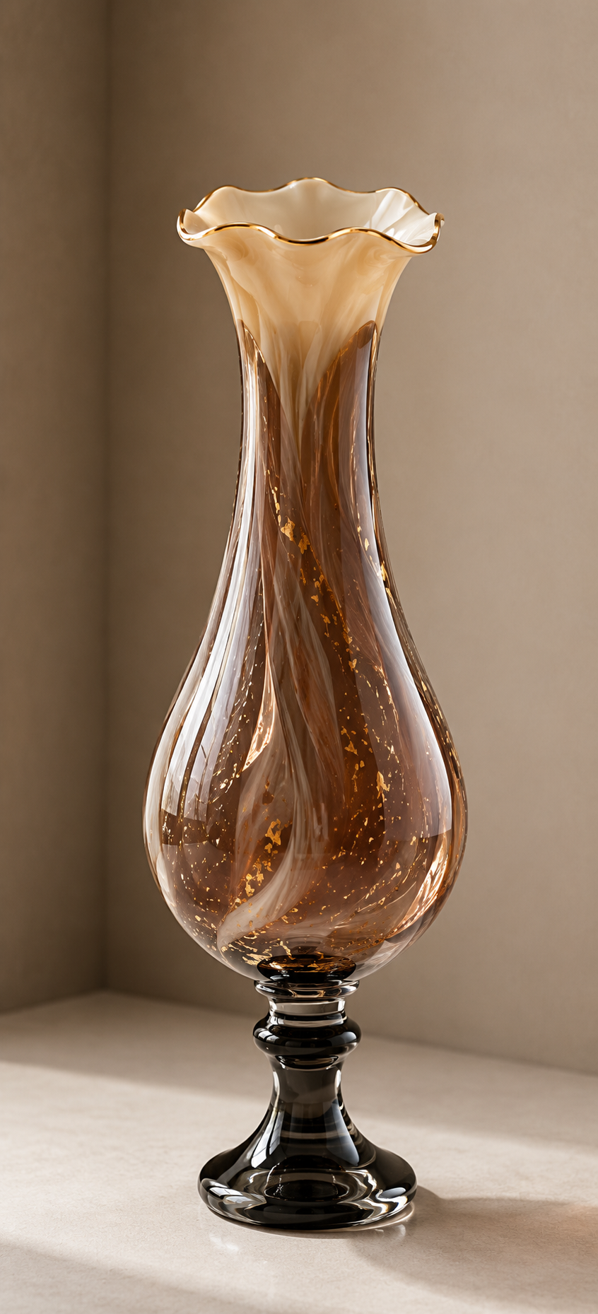 Amber Swirl Glass Vase with Pedestal Base.  Item No: WS.26-158