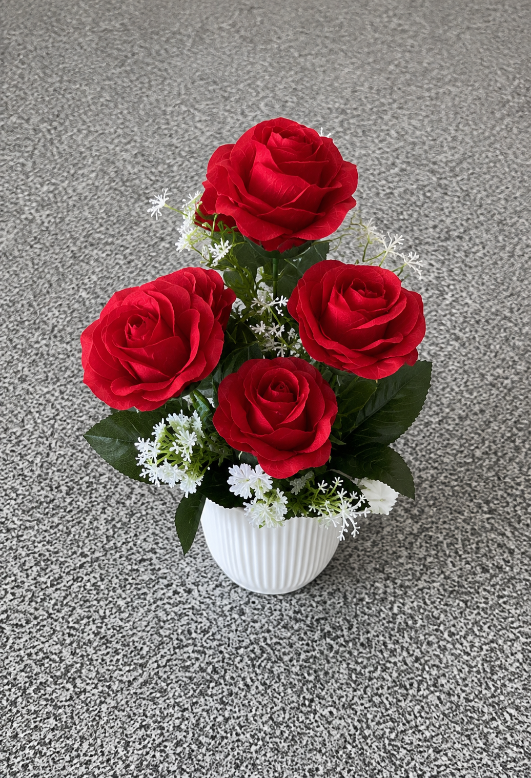 Artificial Red Rose Arrangement in White Pot