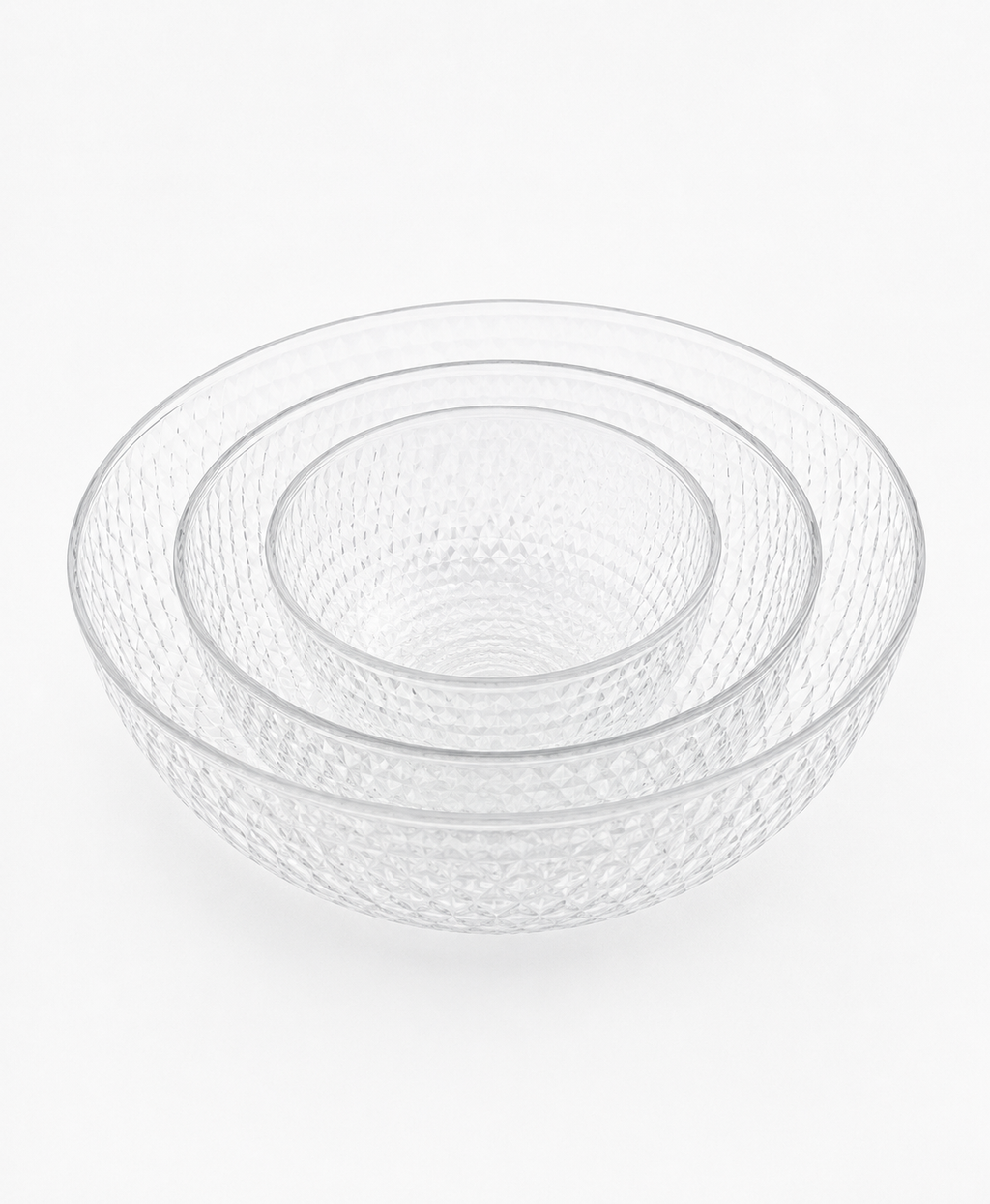 Diamond Textured Clear Glass Bowl Set – 3 Piece