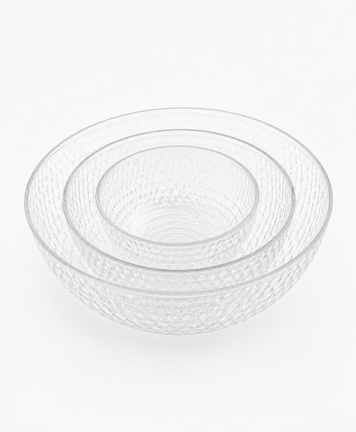 Diamond Textured Clear Glass Bowl Set – 3 Piece