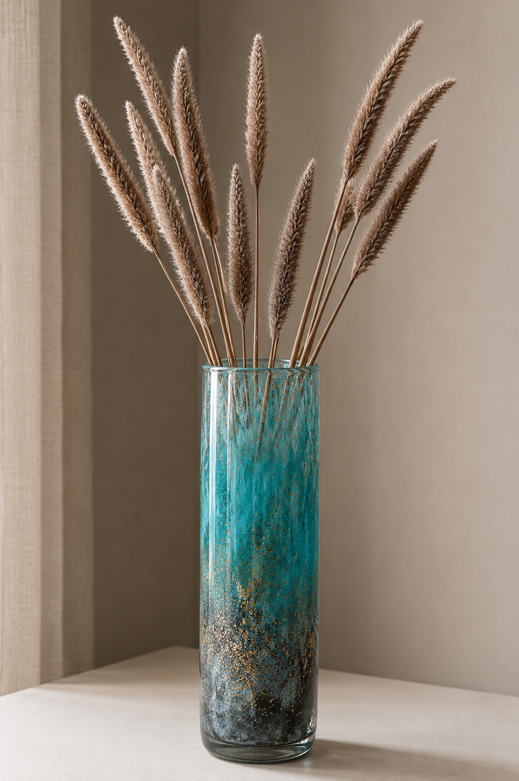 Tall Blue & Gold Decorative Glass Vase. Item No: WS.26-155-L