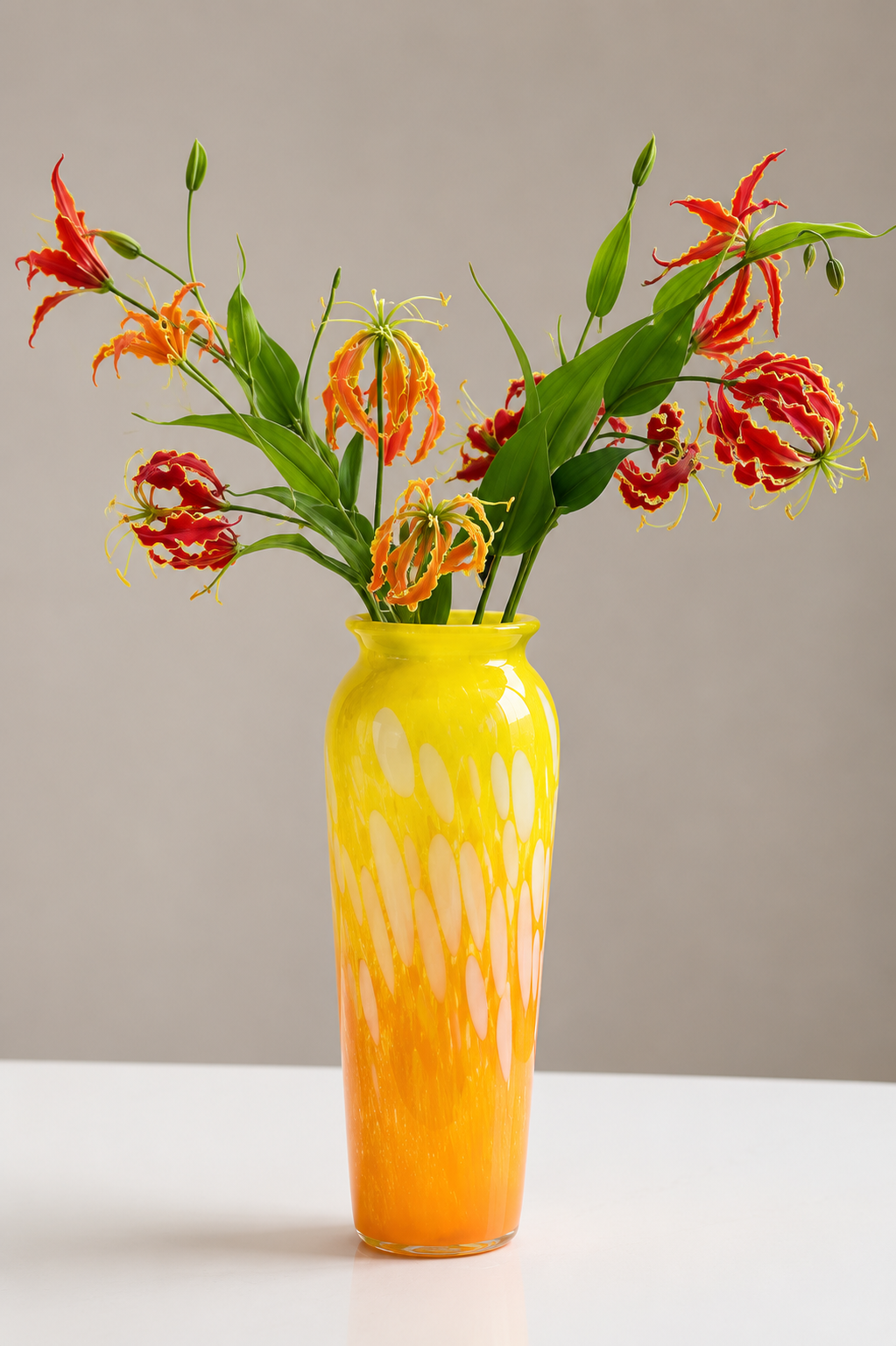 Handcrafted Yellow Art Glass Vase – Decorative Statement Piece.  Item No: WS.26-160