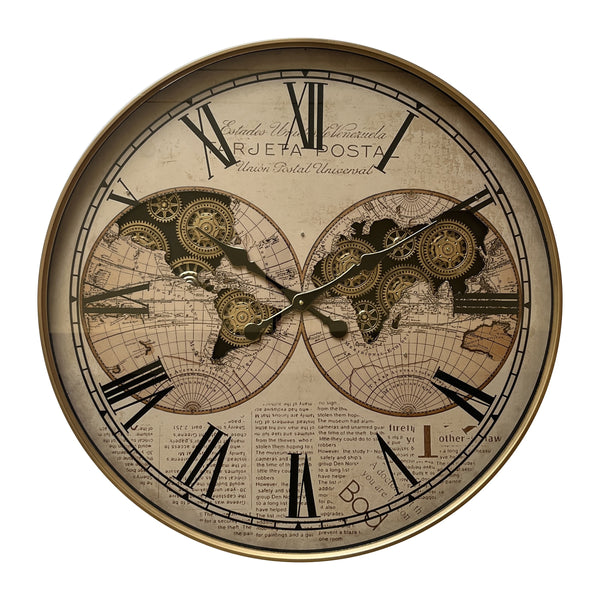 Vintage World Map Wall Clock – Classic Antique Design (80-80-8cm)