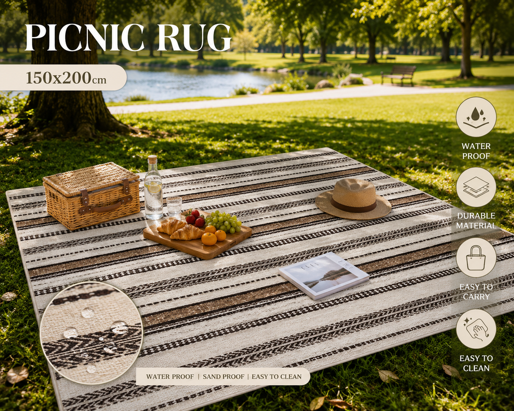Outdoor Picnic Rug – Brown Stripe Design (150 x 200 cm) ITEM NO:PICNIC-202-3