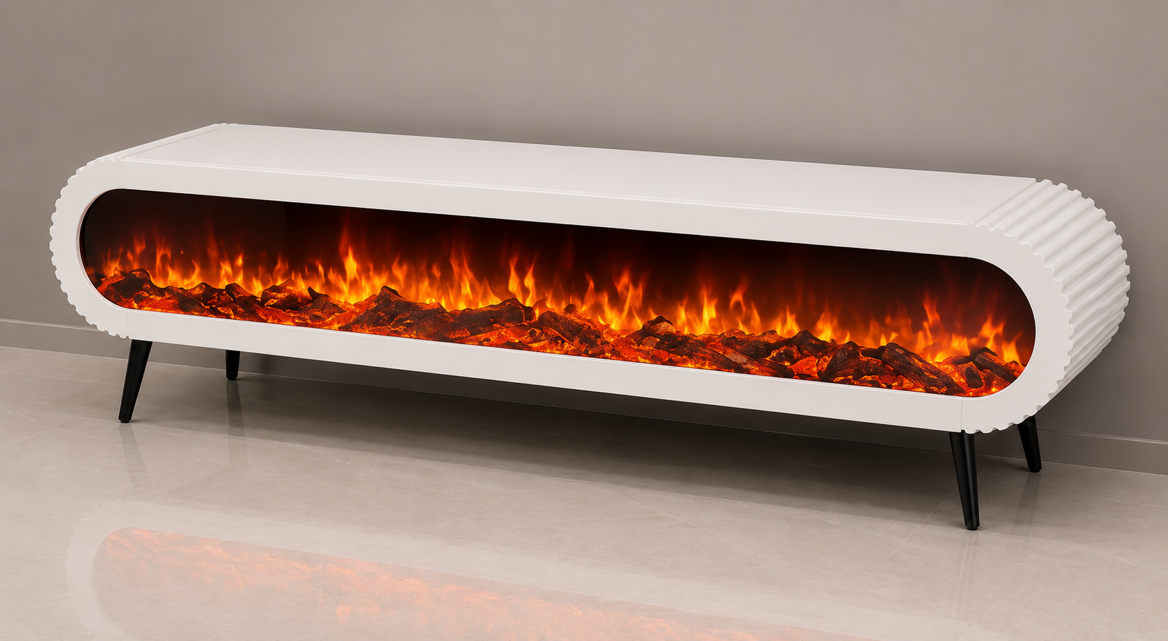 Modern Electric Fireplace TV Unit – White Size: 180 × 40 cm. item No: TVA48F-WHITE