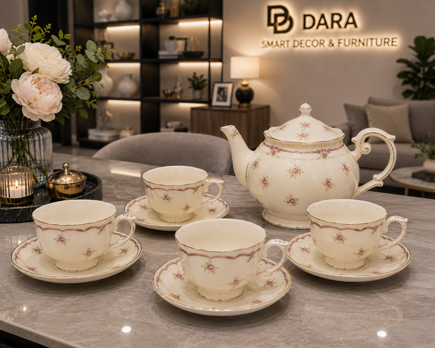 Petite Rose Ceramic Tea Set – 9 Piece