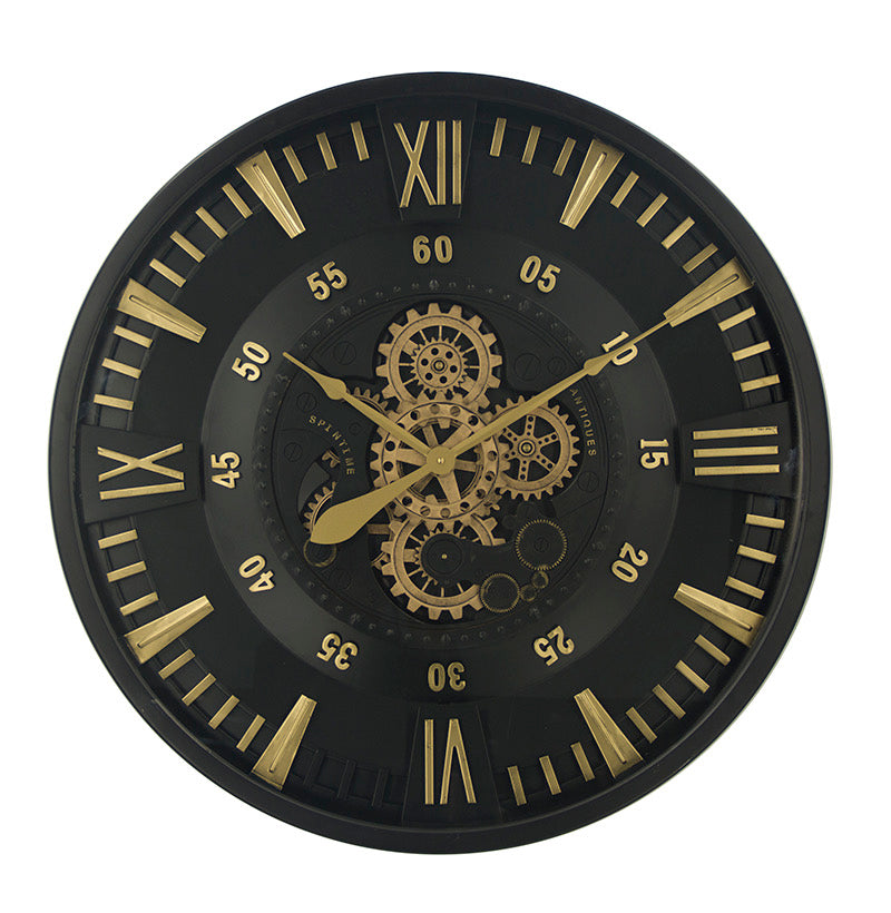 Eclipse Gear Wall Clock – Black & Gold Luxury Design (80-80-10cm)
