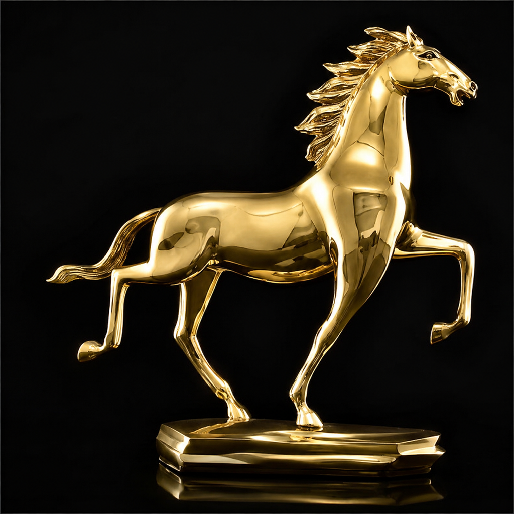 Golden Horse Resin Sculpture – Luxury Decorative Statue. Item No: 5155 walk gold