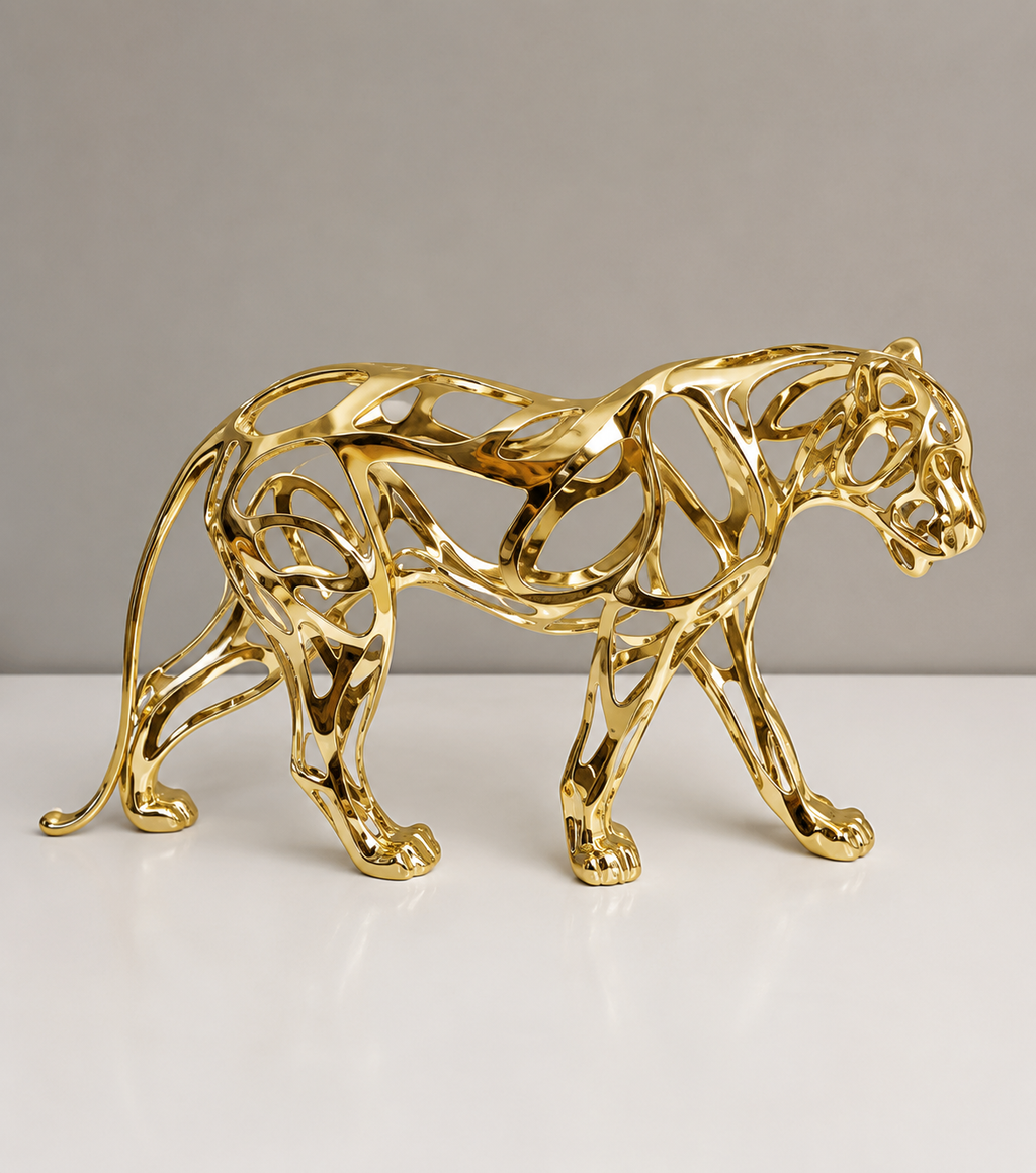 Golden Leopard Zinc Sculpture – Modern Geometric Decorative Statue. Item No: 2949