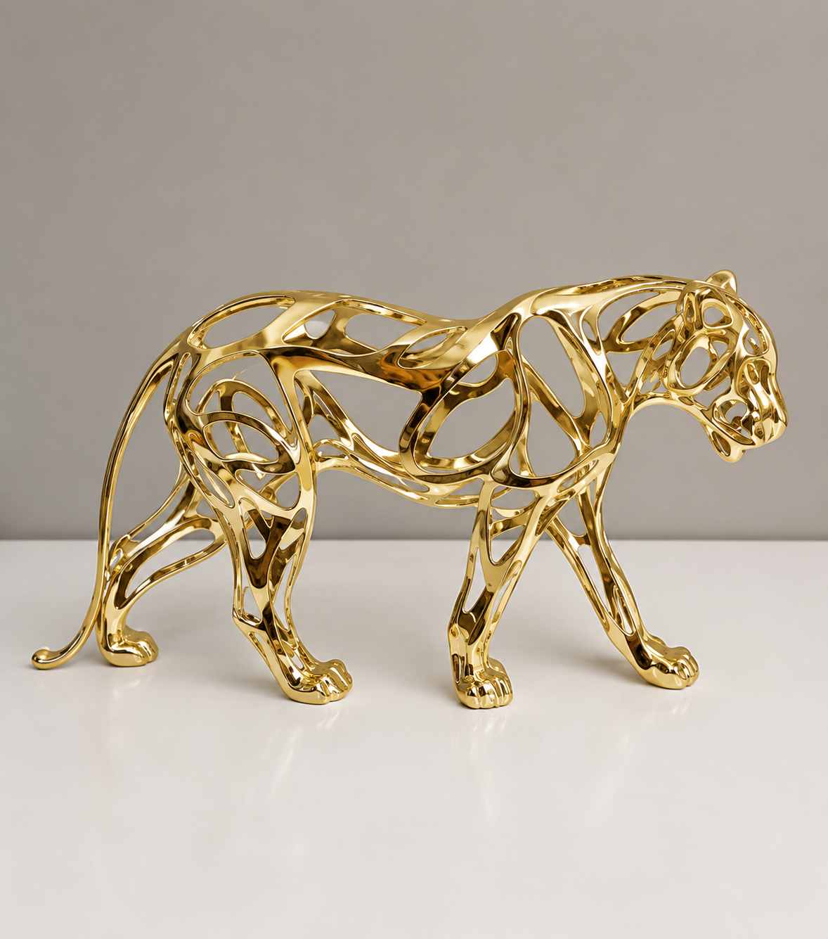Golden Leopard Zinc Sculpture – Modern Geometric Decorative Statue. Item No: 2949