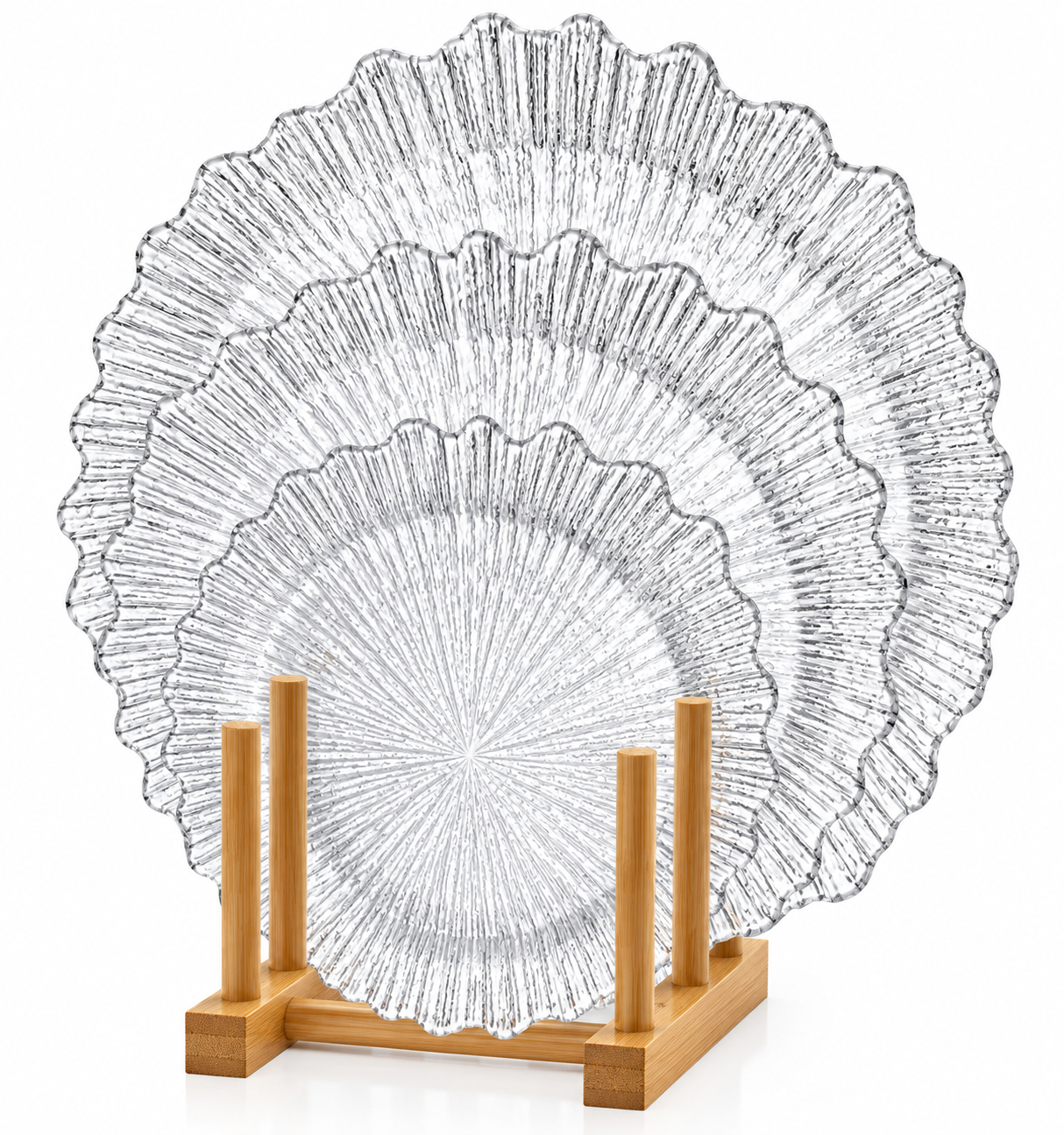 Scalloped Textured Clear Glass Serving Plates – Set of 3