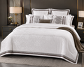 Vogue Luxe Jacquard Bedding Set – White & Silver - bed sheet- | 200 x 230 cm