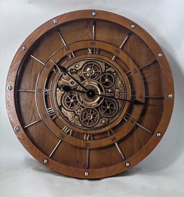Rustic Gear Wall Clock – Wooden Industrial Design (80-80-11cm)