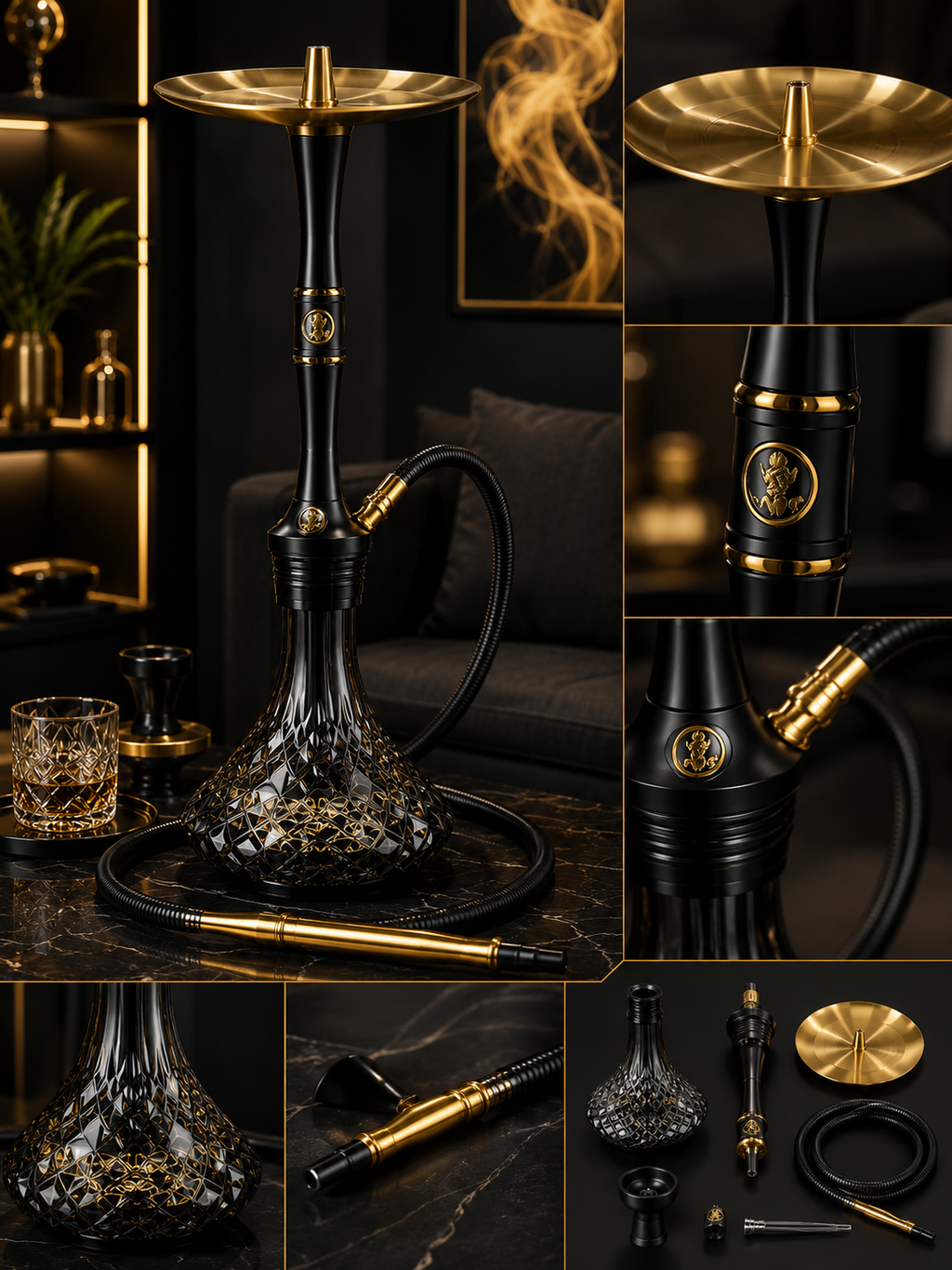 Premium Black & Gold Hookah. ITEM NO: SA-507